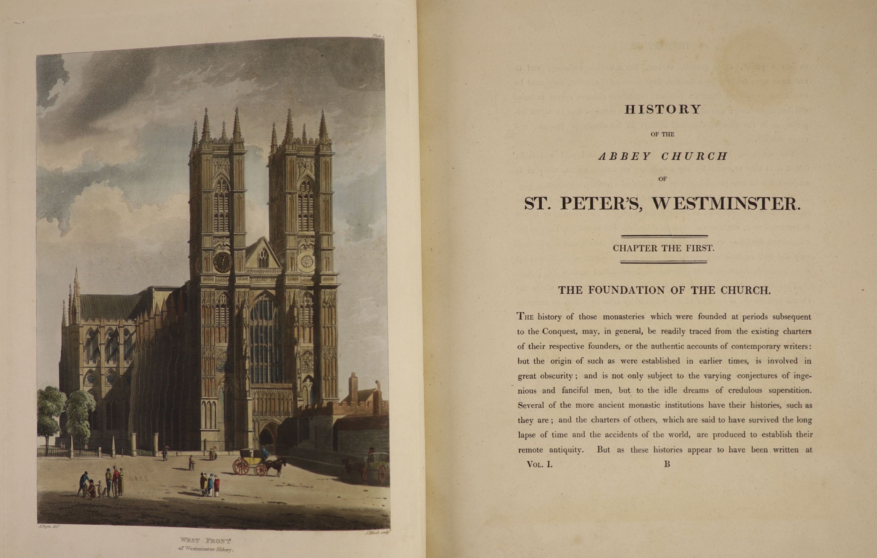 Ackermann Publications, Rudolph - The History of the Abbey Church of St. Peter’s Westminster, 1st edition, 2 vols, qto, half green morocco, with plan, portrait and 81 hand-coloured plates, London, 1812